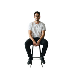 full length portrait of a man sitting on a bench transparent background