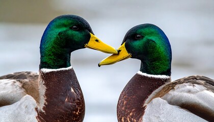 Two Mallards Facing Each Other