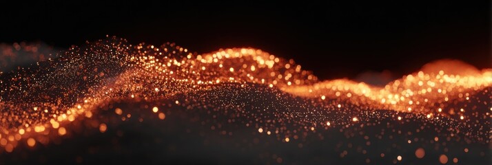 Fototapeta premium Bright Particles Create an Enchanting Landscape in a Dark Setting, Showcasing a Mystical Glow and Vibrant Energy Throughout the Scene