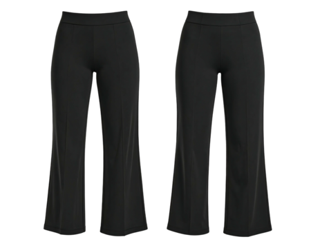 Pair of black wide-leg pants, flat-front, high-rise