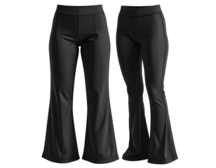 Dark gray flared pants, front and back views