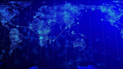 world map with binary code, world map on blue baground  - Powered by Adobe