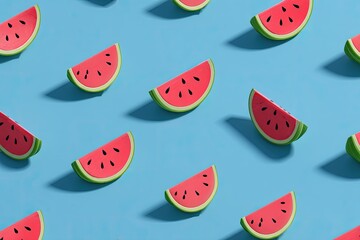 Watermelon slices pattern on a blue background