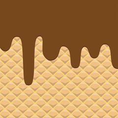 Sweet Dessert Waffle with Melted Chocolate. Chocolate Melt on Wafer Texture Background