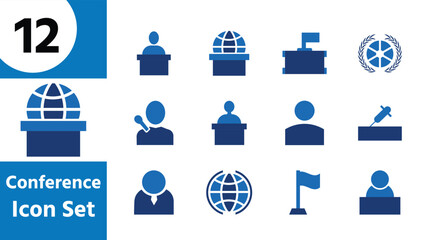 Conference, Public Speaking, Business Presentation and Global Communication Icon Set