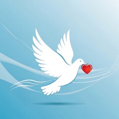 Fototapeta premium White Dove Carrying Red Heart, Symbol of Peace and Love.