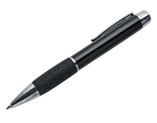 Black ballpoint pen with textured grip
