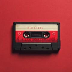 Obraz premium Vintage cassette tape on red background