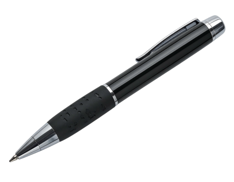 Black ballpoint pen with textured grip