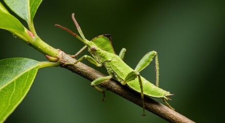 Naklejka premium Green katydid on a branch