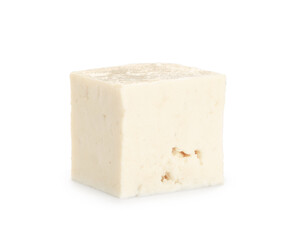 Tasty tofu cheese isolated on white background, closeup