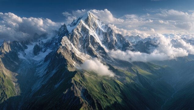 Majestic mountain peak piercing clouds