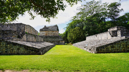 Ball Court of Ek Balam, west of the acropolis near the central plaza at the Mayan site built in the...