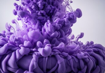 Swirling Violet Ink Cloud Abstract Design, Fluid Motion on White Background, Artistic Paint