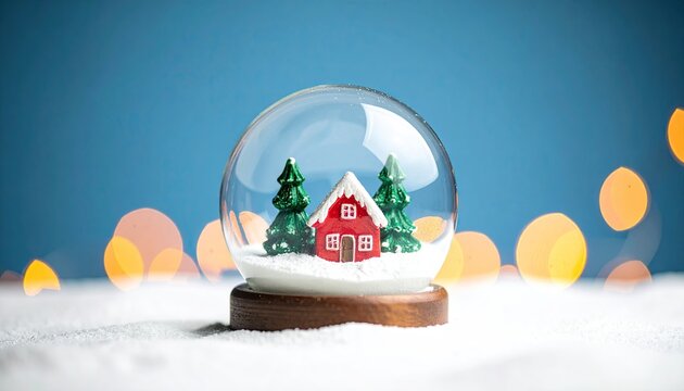 Clear snow globe with red house