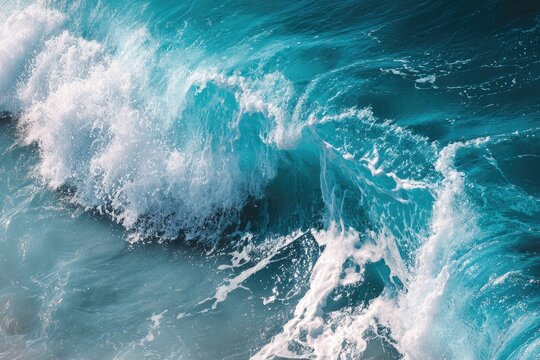 Close-up ocean waves, vibrant blue turquoise water