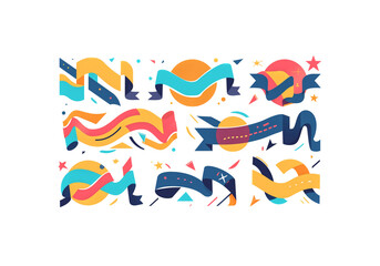 set of flat vector ribbons, minimal geometric shapes, bright sol