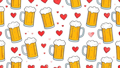 A repeating pattern of beer mugs and hearts (1)