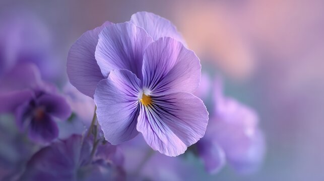 Soft focus close-up of delicate purple pansy flowers with gentle petal details - Powered by Adobe