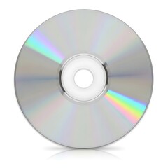 A close-up view of a compact disc, showcasing its reflective surface and iridescent patterns.