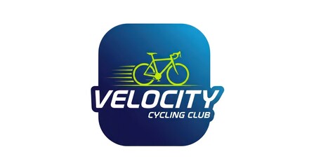 Dynamic Velocity Cycling Club Logo with Bicycle and Motion Lines.