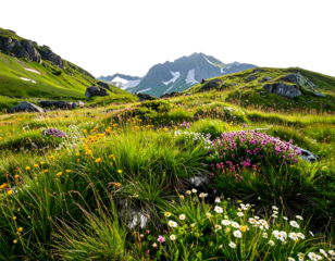 Mountain meadow bursting with wildflowers