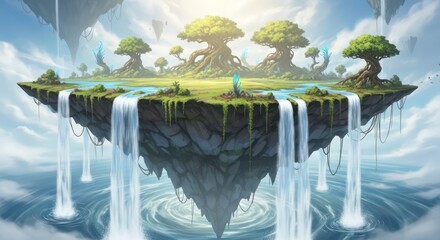 Floating Island Paradise with Cascading Waterfalls