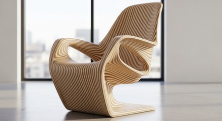Modern Sculptural Wooden Chair Design in Minimalist Setting