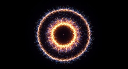 Abstract glowing electron cloud orbiting atomic nucleus, isolated on dark background, futuristic particle visualization, atomic structure illustration, quantum physics concept, and scientific energy