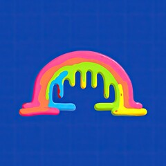 A vibrant rainbow arch dripping with colorful goo on a deep blue background