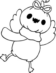 Autumn Silly Goose Halloween with Pumpkin Head Outline Hand Drawn Black and white