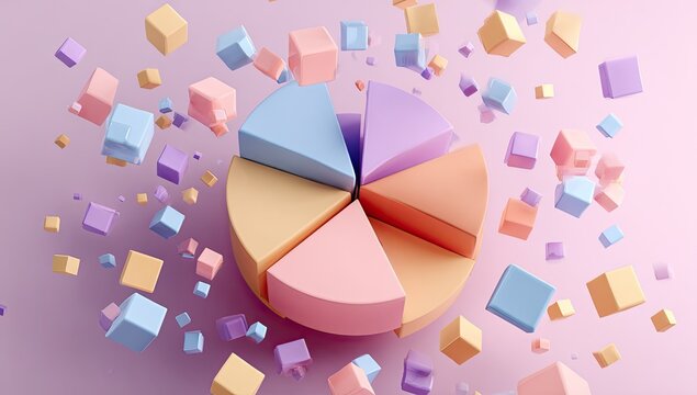 Pastel pie chart with exploding cubes