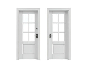 Two white wooden doors with glass panes