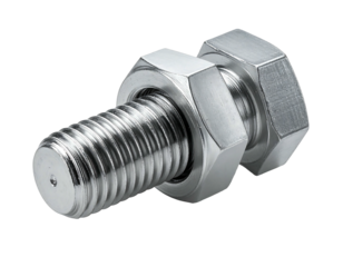 Close-up of a metallic bolt and nut assembly