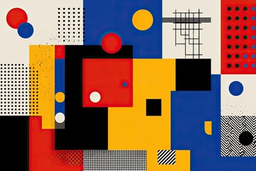 Abstract geometric composition of vibrant colors and patterns