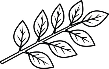 Vector branch of leaves black line art silhouette design