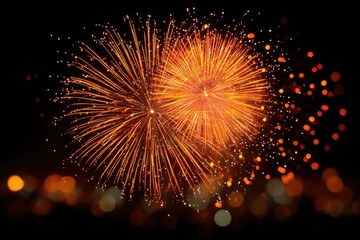 Fireworks display over city lights at night