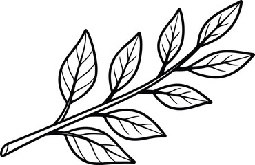 Vector branch with leaves simple botanical monochrome outline silhouette design