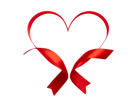 Red ribbon heart shape on black background