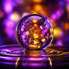 Hyper-Realistic Crystal Orb with Vibrant Purple, Orange, and Golden Sparkles