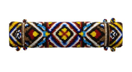 Closeup of a colorful beaded bracelet isolated on transparent background, showcasing traditional african craftsmanship and vibrant cultural design