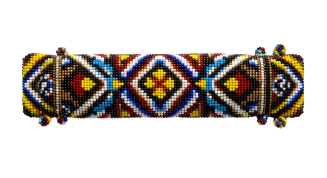 Closeup of a colorful beaded bracelet isolated on transparent background, showcasing traditional african craftsmanship and vibrant cultural design