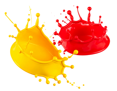 Two vibrant splashes of yellow and red paint