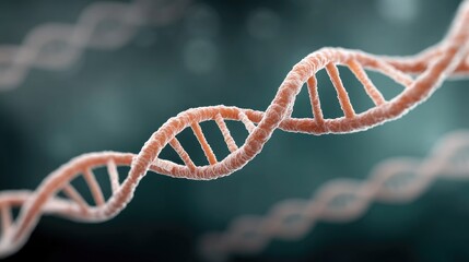 Glowing Orange DNA Double Helix Structure on Blurred Background Futuristic Biotechnology Genetic Research Visualization