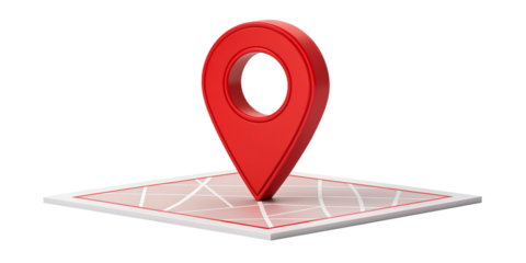 Glossy Red 3D Map Location Pin Icon with Hollow Center on Transparent Background
High-Resolution 3D Render of Modern Red Map Marker Icon with Realistic Reflections