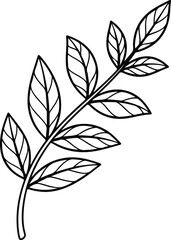 Vector Leafy branch single line botanical drawing silhouette design