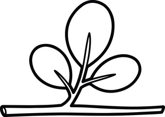 Vector minimal tree branch with three leaves silhouette design