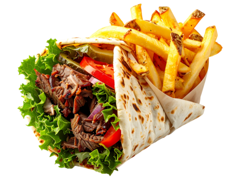 A gyro wrap with fries