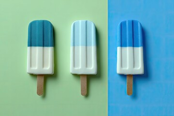 Obraz premium Three popsicles, two-tone colors, pastel background