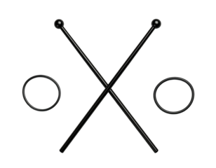 Two black crossed rods with round black ends